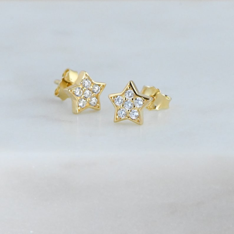 Star Earrings Diamond Stud Earrings Celestial Earrings Star Etsy