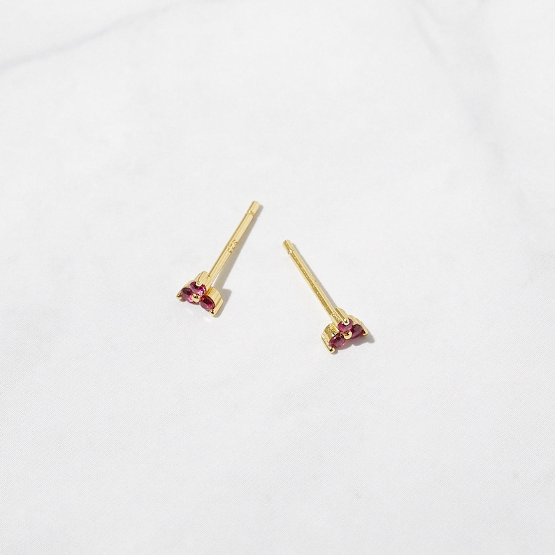 Tiny Ruby Stud Earrings, Ruby Studs, Stud Earrings, Dainty Stud Earrings, Small Stud Earrings, Tiny Stud Earrings, Minimalist Earrings image 3