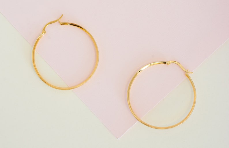 Gold Beaded Large Hoop Earrings 40*14mm