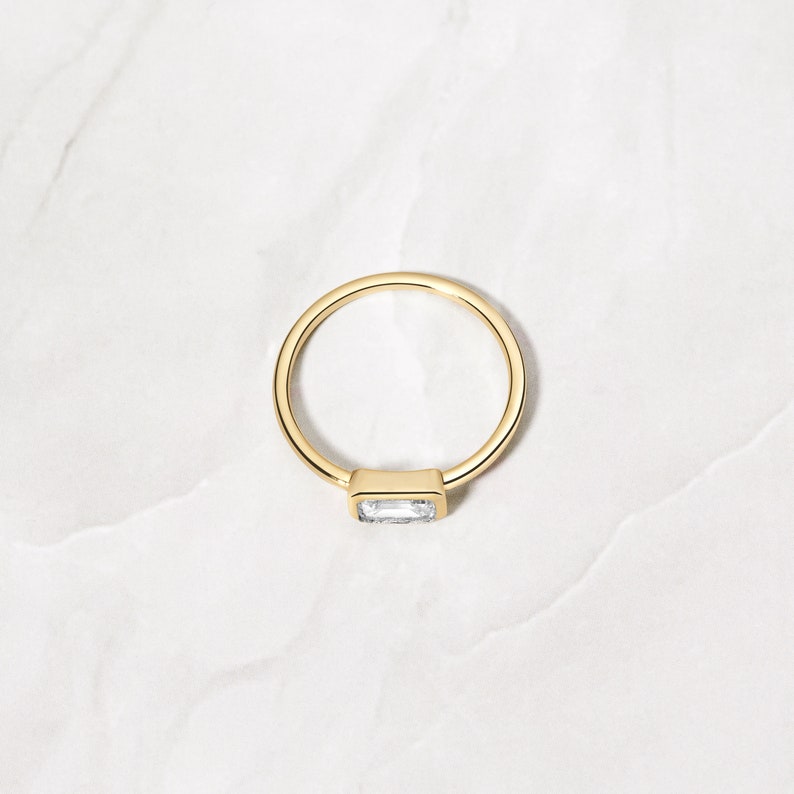 Baguette Ring, Rectangle Ring, Bezel Set Ring, Bezel Set Engagement Ring, Emerald Cut RIng, Gift for Her, Dainty Ring, Minimalist Ring image 5