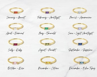 Gold Geburtsstein Ring, Baguette Ring, Stapelring, zierlicher Ring, Muttertagsgeschenk, personalisierte Ringe, Geschenk für sie, minimalistischer Ring