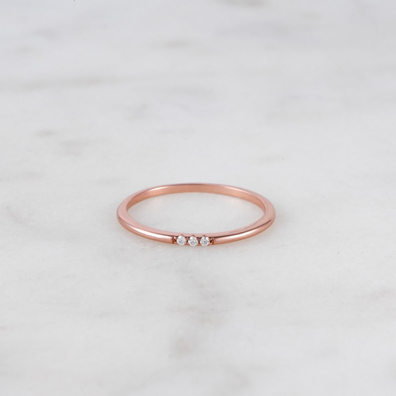 Dainty Ring, Gold Minimalist Ring, Stacking Ring, Simple Diamond Ring, Cubic Zirconia Sterling Silver Ring, Thin Ring, Gift for Her image 5