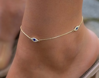 Evil Eye Anklet, Evil Eye Jewelry, Anklet, Beach Anklet, Evil Eye, Protection Anklet, Dainty Anklet, Gift for Her, Ankle Bracelet