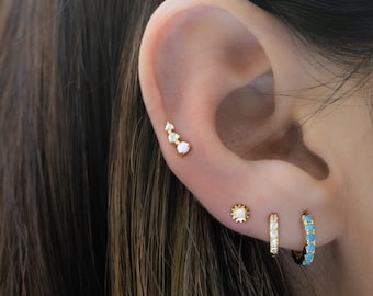 Turquoise Huggie Earrings, Turquoise Stone Hoop Earrings, Small Gold Hoop Earrings, Boho style Hoops, Huggie Earrings, Hoop Earrings, Gift