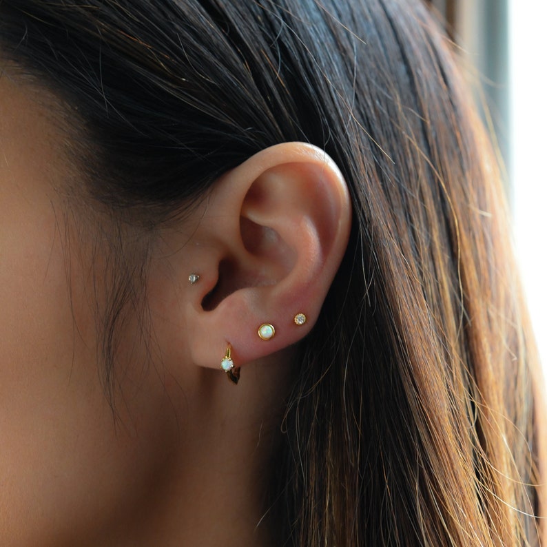 Opal Huggie Earrings Small Gold Hoop Earrings Opal Hoops | Etsy