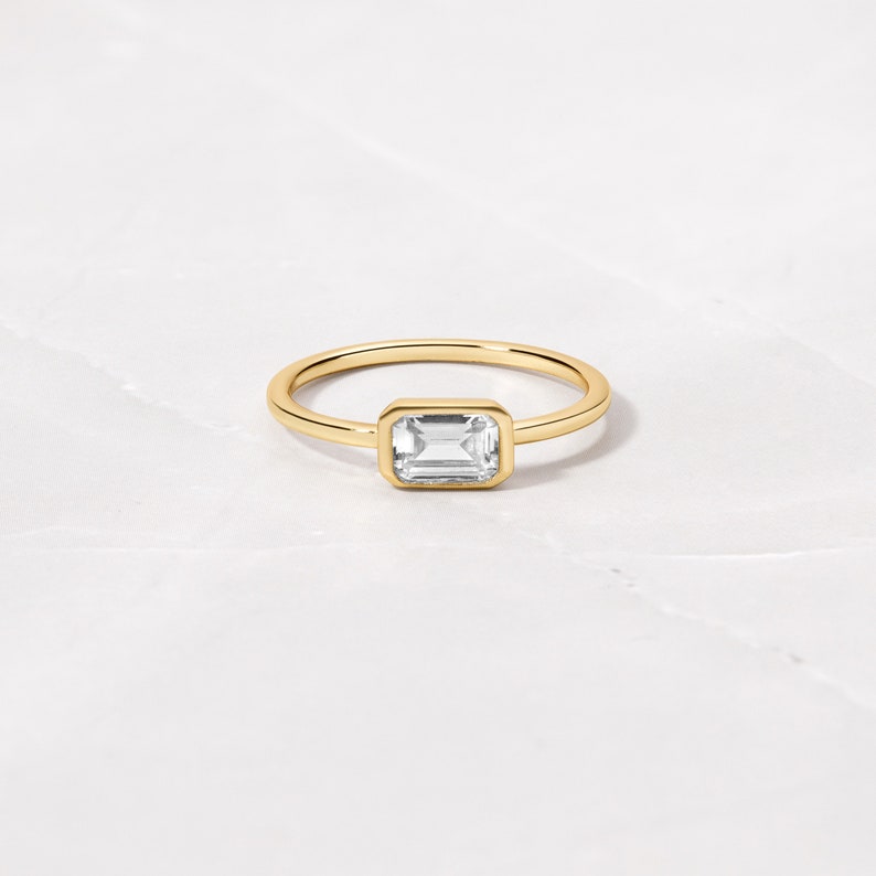 Baguette Ring, Rectangle Ring, Bezel Set Ring, Bezel Set Engagement Ring, Emerald Cut RIng, Gift for Her, Dainty Ring, Minimalist Ring image 3