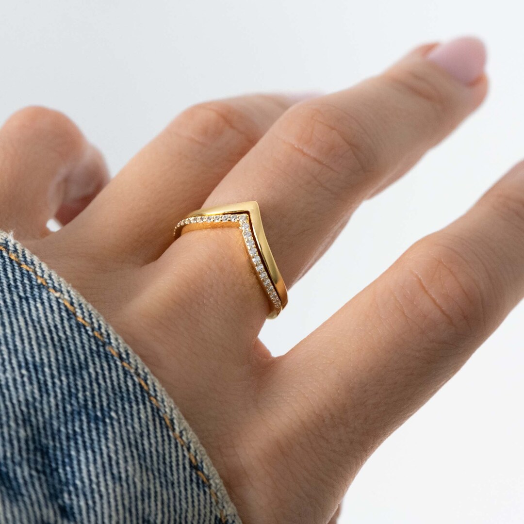 V Ring Set, Stacking Ring, Chevron Ring, Minimalist Ring, Wedding Band ...