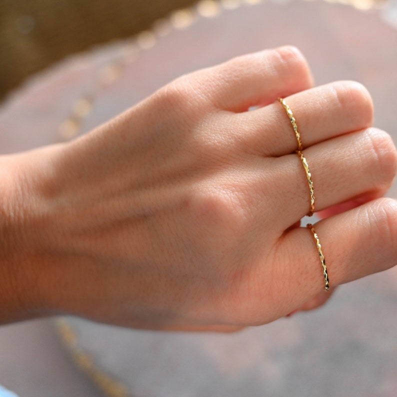 Stacking Ring, Thin Gold Ring, Dainty Ring, Minimalist Ring, Gold Ring, Hammered Ring, Sterling Silver Ring, Simple Ring, Delicate Ring image 8