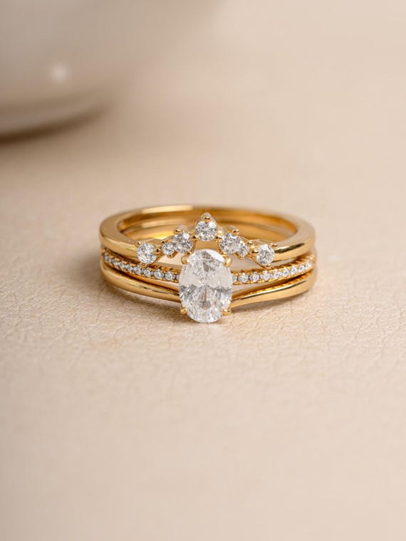 Oval Engagement Ring Set by Sami Jewels, Promise Ring Set, Engagement Ring Set, Bridal Jewelry, Stackable Rings, Diamond Rings, Ring Set