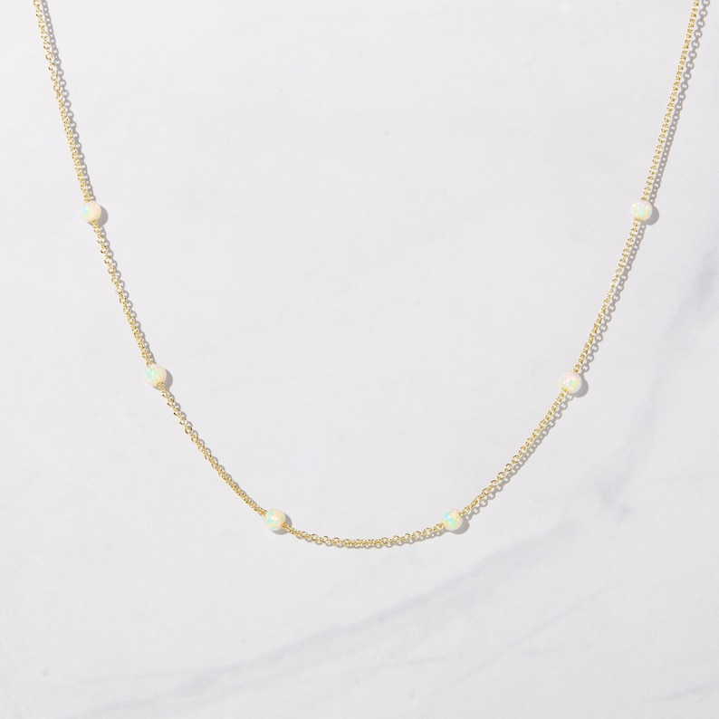 Opal Necklace, Dainty White Opal Necklace, Opal Jewelry, October Birthstone, Gift for Her, Minimalist Opal Necklace, Opal Beaded Necklace image 2