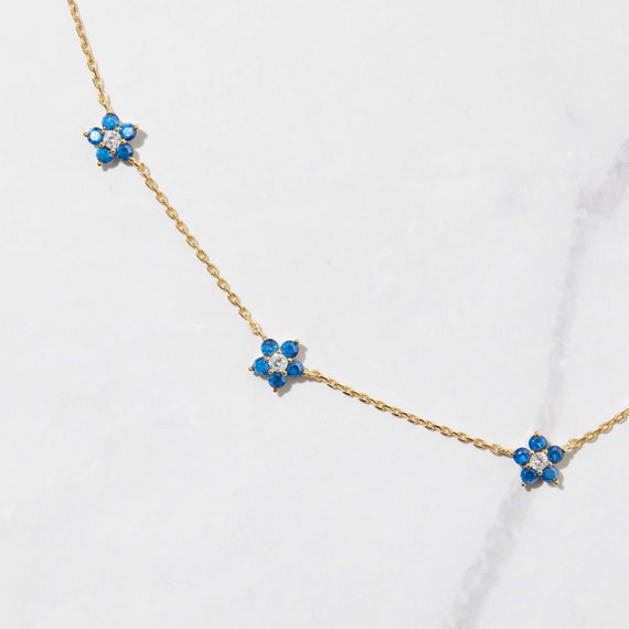 アクアマリンネックレス、フラワーネックレス、デイジーネックレス