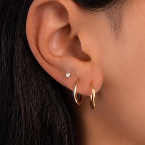 13mm Hoop Earrings, Mini Gold Hoops, Dainty Hoop Earrings, Thin Hoop Earrings, Small Gold Hoops, Endless Hoop Earrings, Minimalist Earrings