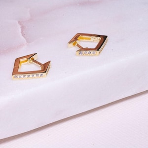 Diamond Huggie Earrings, Gold CZ Huggies, Huggies, Gold Tiny Geometric Hoops, Dainty Hoops, Silver Small Hoop Earrings