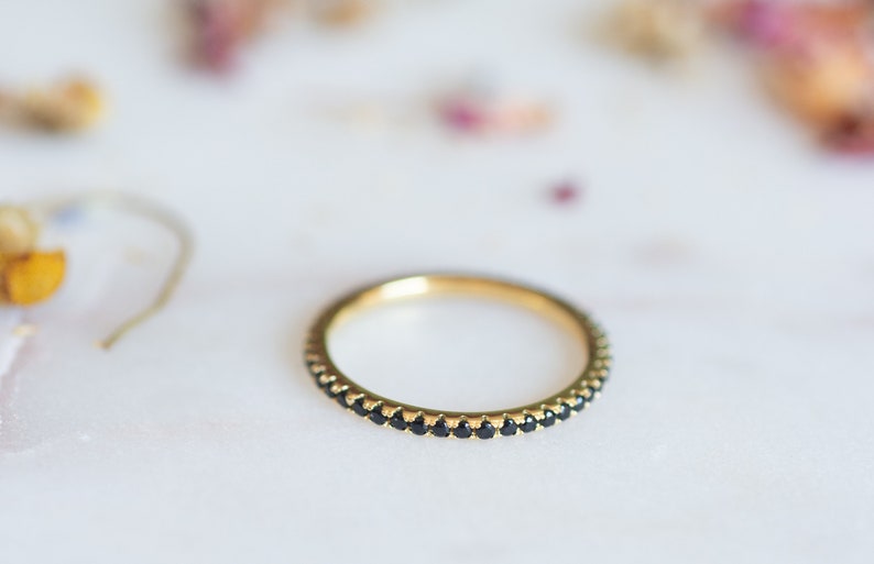 Dainty Black Diamond Stacking Eternity Ring Gold Minimalist Ring Simple Diamond Ring Silver Ring Gift for Her Delicate Ring Eternity Band image 3