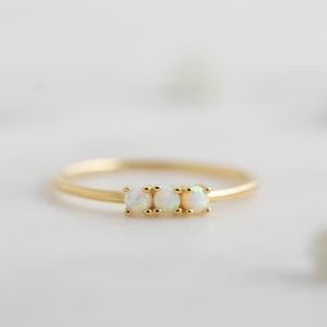 Opal Ring, Stacking Ring, White Opal Ring, Three Stone Ring, Dainty Ring, Minimalist Jewelry, Simple Ring, October Birthstone, Gift for Her