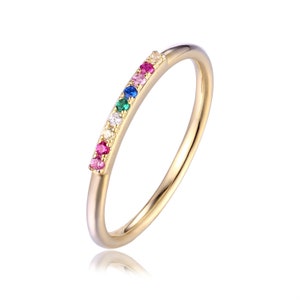 Rainbow Ring, Dainty Ring, Stackable Ring, Rainbow Jewelry, Stackable Rings, Pride Ring, Sterling Silver Ring, Gift for Her, Stacking Ring