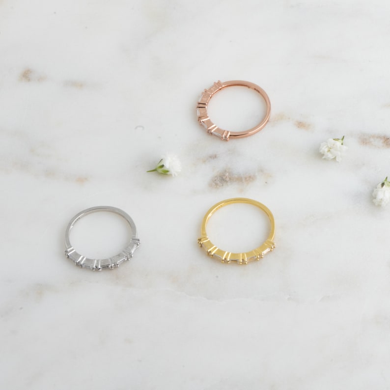 Dainty Baguette Stacking Ring, Gold Minimalist Ring, CZ Ring, Simple Diamond Ring, Silver Ring, Thin Ring, Gift for Her, Delicate Ring image 5