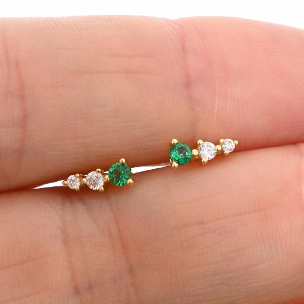 Ear Climber, Ear Crawler, Emerald Earrings, Ear Climber, Emerald Jewelry, Emerald Studs, May Birthstone, Gift for her, Emerald Stud Earrings