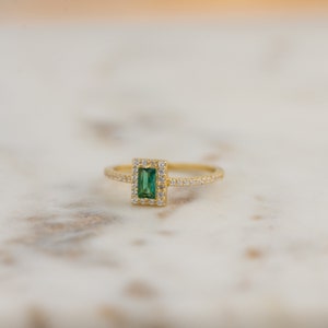 Emerald Ring, Baguette Ring, Baguette Emerald Ring, Diamond Ring, Dainty Stacking Ring, Minimalist Emerald Ring, May Birthstone Ring, Gift image 7