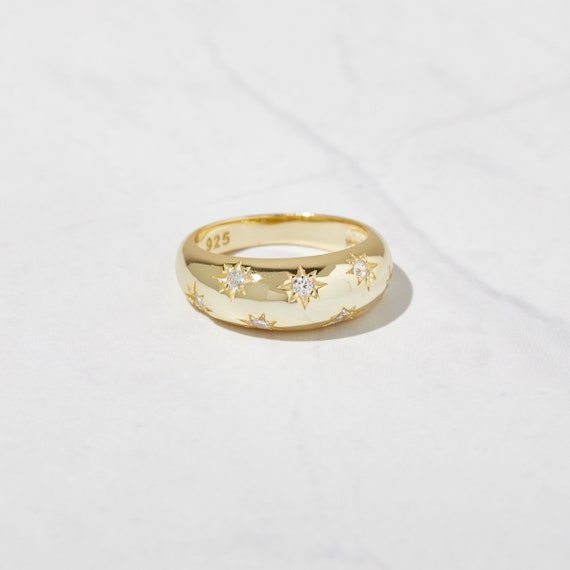 Dome Ring, Gold Dome Ring, Silver Dome Ring, Star Ring, Celestial
