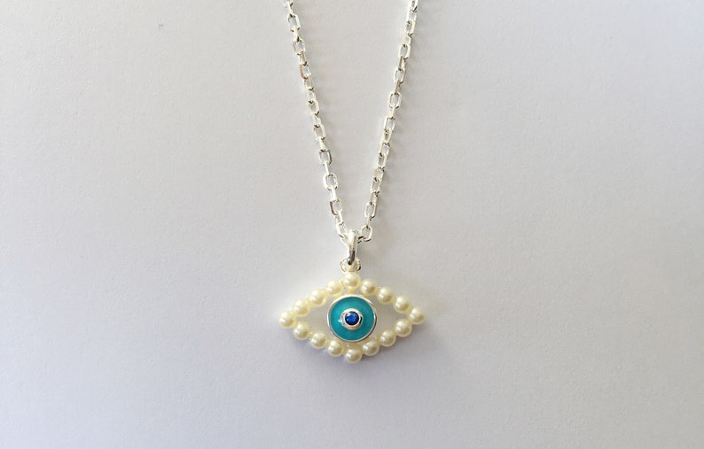 Evil Eye Necklace Gift Silver Evil Eye Necklace Evil Eye Charm Bridesmaid Gift Gold Evil Eye Necklace Pearl Necklace Pearl Jewelry