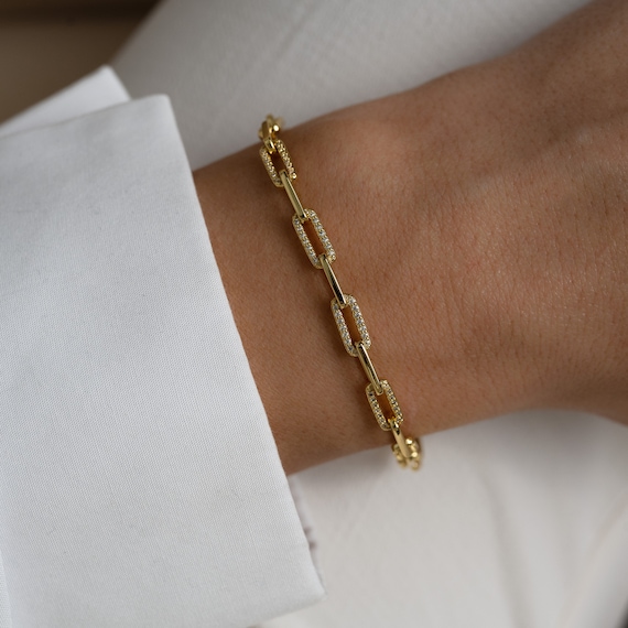 Paperclip Bracelet, Chain Bracelet, Diamond Bracelet, Gold Bracelet, Minimalist Bracelet, Dainty Bracelet, Gift for Her, CZ Bracelets