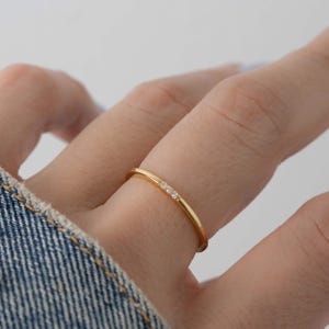 Dainty Ring, Gold Minimalist Ring, Stacking Ring, Simple Diamond Ring, Cubic Zirconia Sterling Silver Ring, Thin Ring, Gift for Her