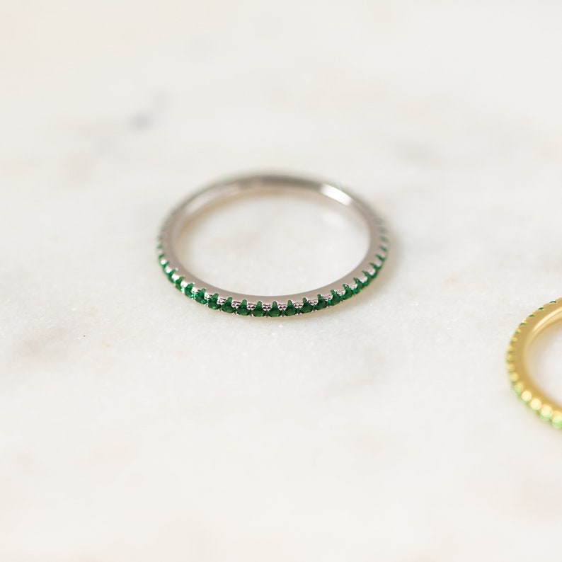 Dainty Emerald Stacking Eternity Ring Gold Minimalist Ring Emerald Ring Simple Ring Silver Ring Gift for Her Delicate Ring Eternity Band image 3