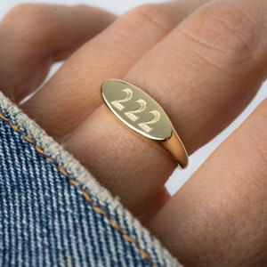 Angel Number Signet Ring, 222 Ring, 222 Angel Number Ring, Personalized Ring, Gold Signet Ring, Lucky Number, Gift for Her Spiritual Jewelry