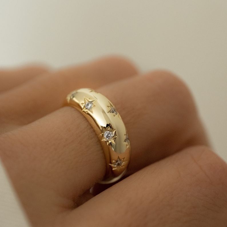 Dome Ring, Gold Dome Ring, Silver Dome Ring, Star Ring, Celestial Jewelry, Gift for Her, image 3