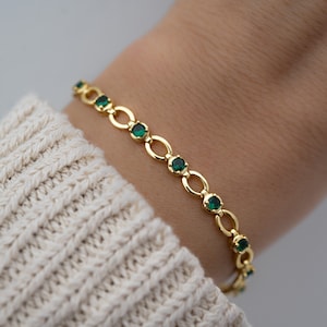 Emerald Bracelet, Emerald Tennis Bracelet, Emerald Jewelry, May Birthstone, Gemstone Bracelet, Dainty Gold Bracelet, Minimalist Bracelet