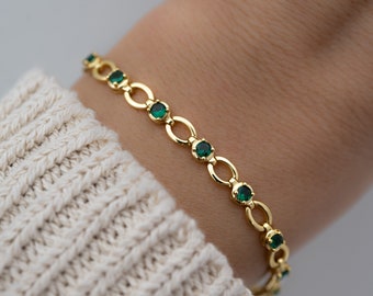 Emerald Bracelet, Emerald Tennis Bracelet, Emerald Jewelry, May Birthstone, Gemstone Bracelet, Dainty Gold Bracelet, Minimalist Bracelet