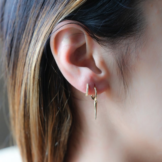 Unisex Silver Spike Earrings Studs Spike & Chain Dangle Earrings Mens  Earrings | eBay