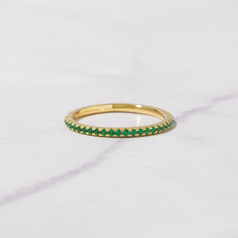 Dainty Emerald Stacking Eternity Ring Gold Minimalist Ring Emerald Ring Simple Ring Silver Ring Gift for Her Delicate Ring Eternity Band image 1