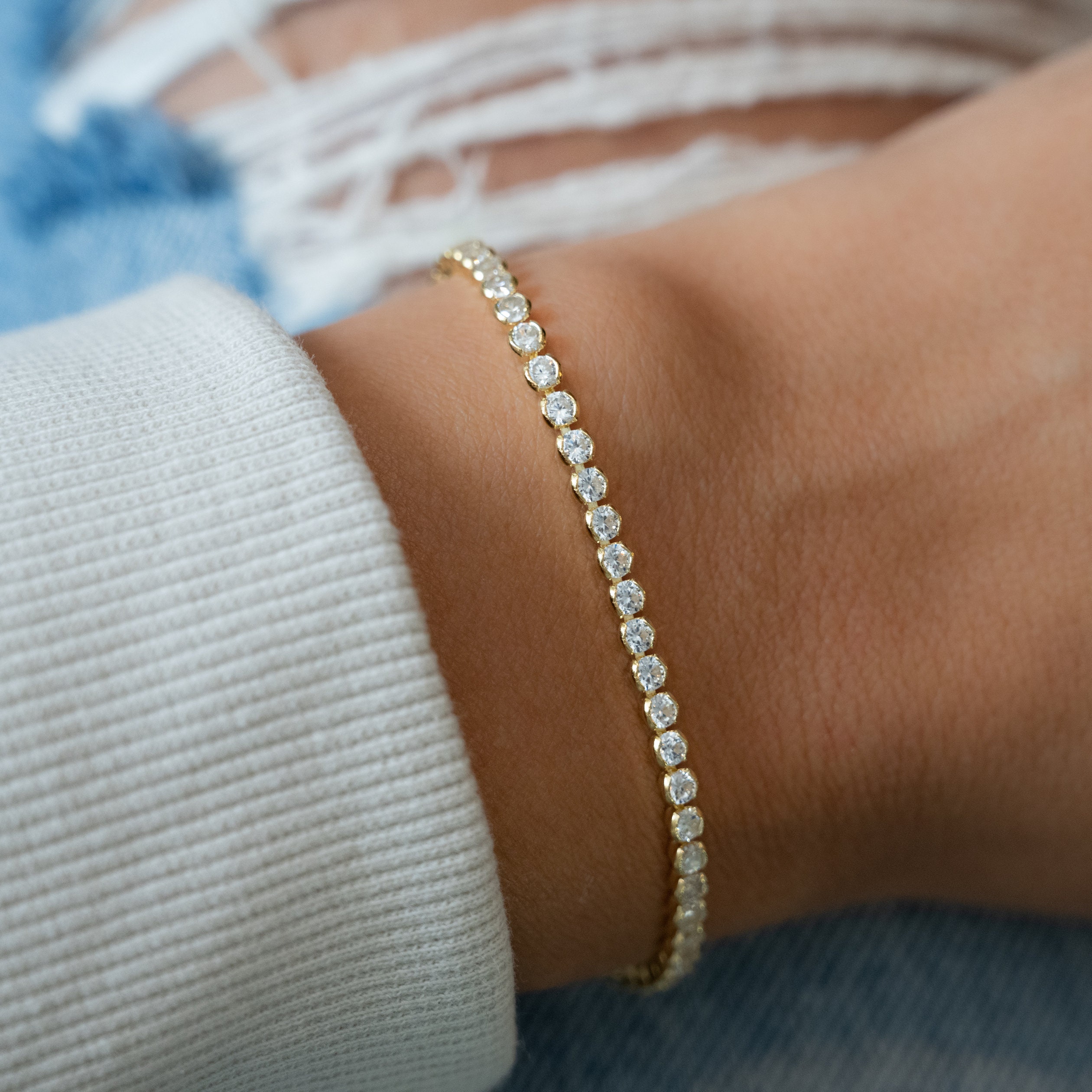 Princess CZ Diamond 18ct Gold plated Silver Tennis Bracelet | Jian London