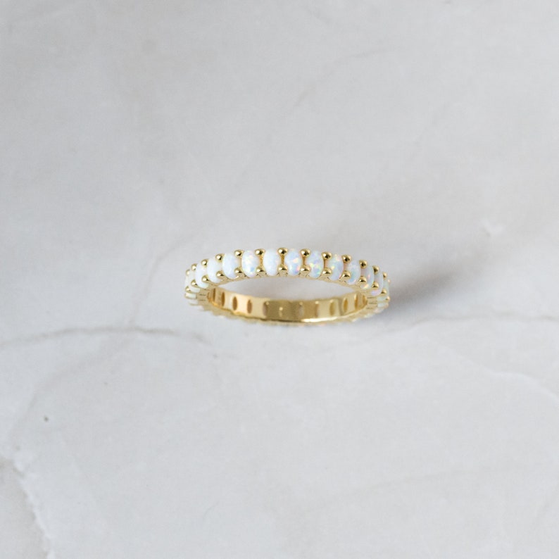 Opal Eternity Ring, Dainty Opal Ring, Gold Opal Ring, Silver Opal Ring, Minimalist Ring, Opal Stacking Ring, Gift for Her, White Opal Ring image 5