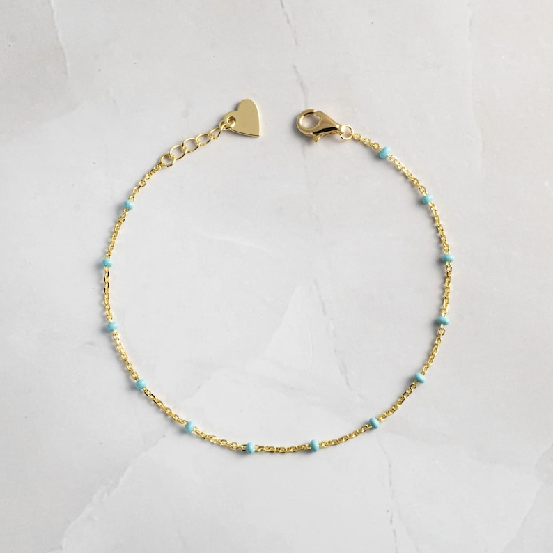 Turquoise Beaded Bracelet by Sami Jewels, Turquoise Bracelet, Dainty Bracelet, Minimalist Bracelet, Gift for Her, Gold Bracelet image 1