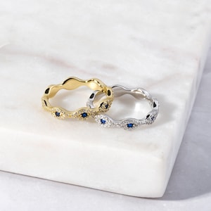 Dainty Evil Eye Band, Evil Eye Ring Eternity Ring, Evil Eye Jewelry, Protection Ring, Blue Evil Eye, Gift for Her, Minimalist Ring