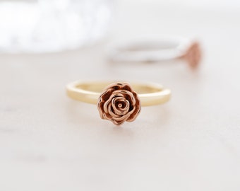 Rose Ring, Flower Ring, Floral Ring, Rose Gold Ring, Dainty Ring, Stacking Ring, Rose Jewelry, Statement Ring, Gift for Her, Christmas Gift