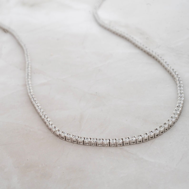 Tennis Necklace, Diamond Necklace, Bridal Jewelry, Wedding Necklace, Bridal Necklace, Gift for Her, Layering Necklace, CZ Tennis Necklace image 6