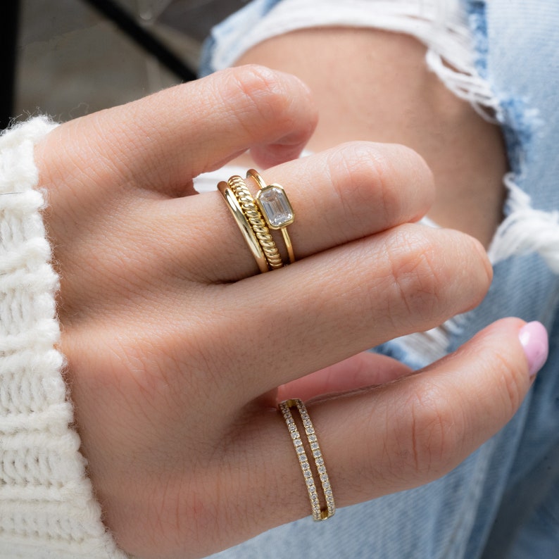 Baguette Ring, Rectangle Ring, Bezel Set Ring, Bezel Set Engagement Ring, Emerald Cut RIng, Gift for Her, Dainty Ring, Minimalist Ring image 2