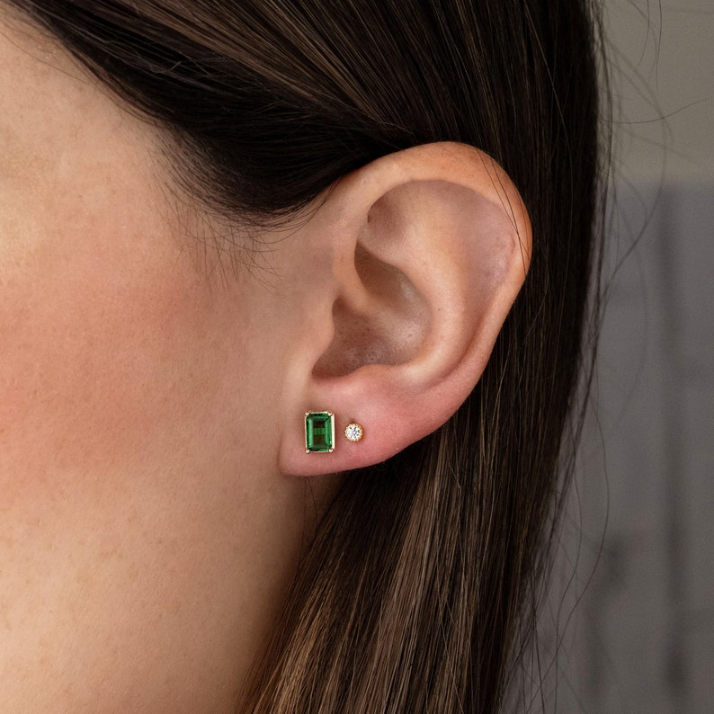 Emerald Earrings, Baguette Earrings, Green Earrings, Baguette Earrings, Gemstone Earrings, Stud Earrings, Emerald Jewelry, Gifts for Her image 2