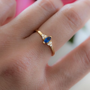 Sapphire Ring, Marquise Sapphire Ring, September Birthstone, Dainty Ring, Sterling Silver Ring, Gold Sapphire Ring, Gift for her, Minimalist