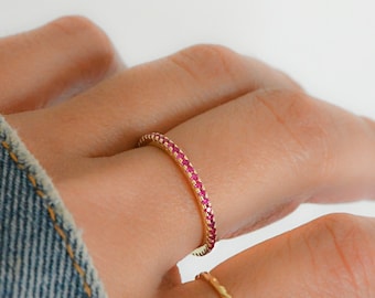 Dainty Ruby Stacking Eternity Ring Gold Minimalist Ring Ruby Ring July Birthstone Gift for Her Delicate Ring Eternity Band Dainty Ruby Ring