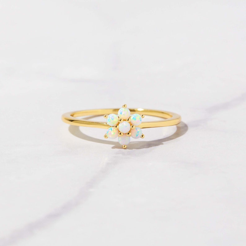 Dainty Opal Ring, Opal Stacking Ring, White Opal and CZ Ring, Gold Opal Ring, Sterling Silver Opal Ring, Delicate Opal Ring, Bridesmaid Gift image 1