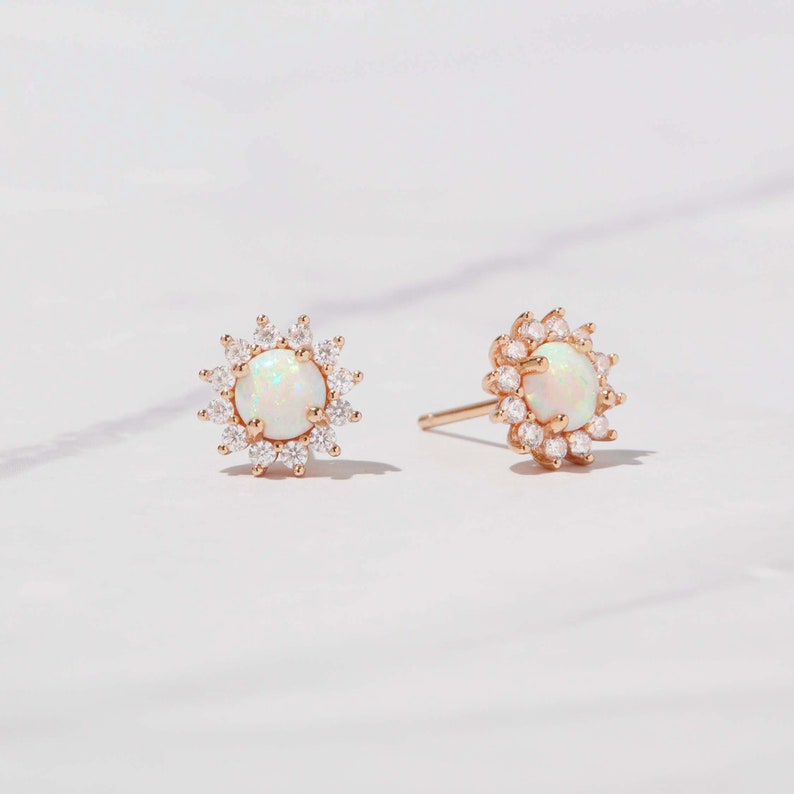 Opal Stud Earrings, Opal Earrings, Stud Earrings, Opal Studs, Opal Jewelry, October Birthstone, Opal, Gift for Her, Dainty Earrings image 4
