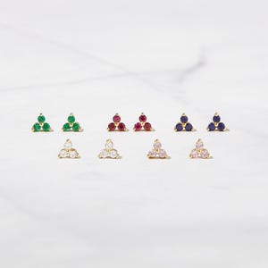 Tiny Stud Earrings, Three Stone Studs, Stud Earrings, Dainty Stud Earrings Small Stud Earrings Tiny Stud Earrings, Minimalist Earrings