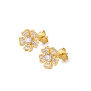 Small Flower Stud Earrings, Gold Stud Earrings, CZ Flower Earrings, Dainty Stud Earrings, Small Gold Earrings, Silver Flower Studs image 3