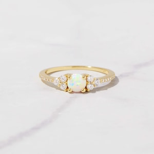 Dainty Opal Ring, Opal Stacking Ring, White Opal and CZ Ring, Gold Opal Ring, Sterling Silver Opal Ring, Delicate Opal Ring, Bridesmaid Gift