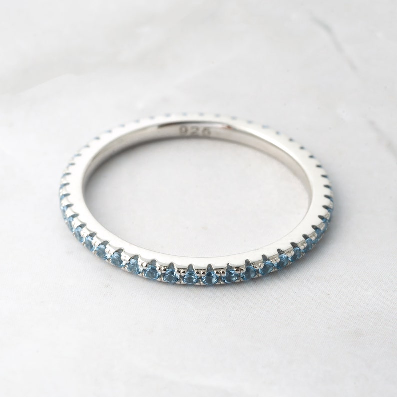 Silver Birthstone Ring, Eternity Ring, Stacking Ring, Dainty Ring, Personalized Rings, Gift for Her, Minimalist Ring, Eternity Band image 8